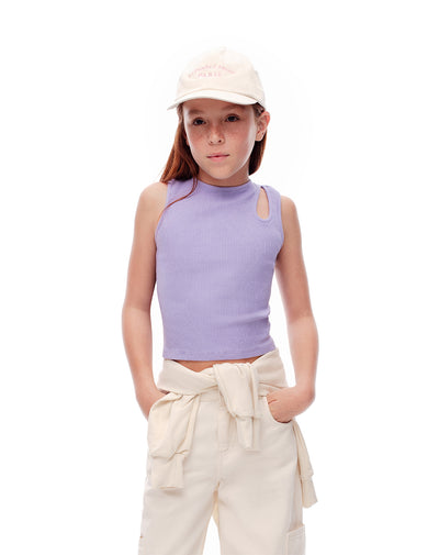 Camiseta esqueleto slim rib algodón lavanda niña