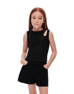 Camiseta esqueleto slim rib algodón negra niña