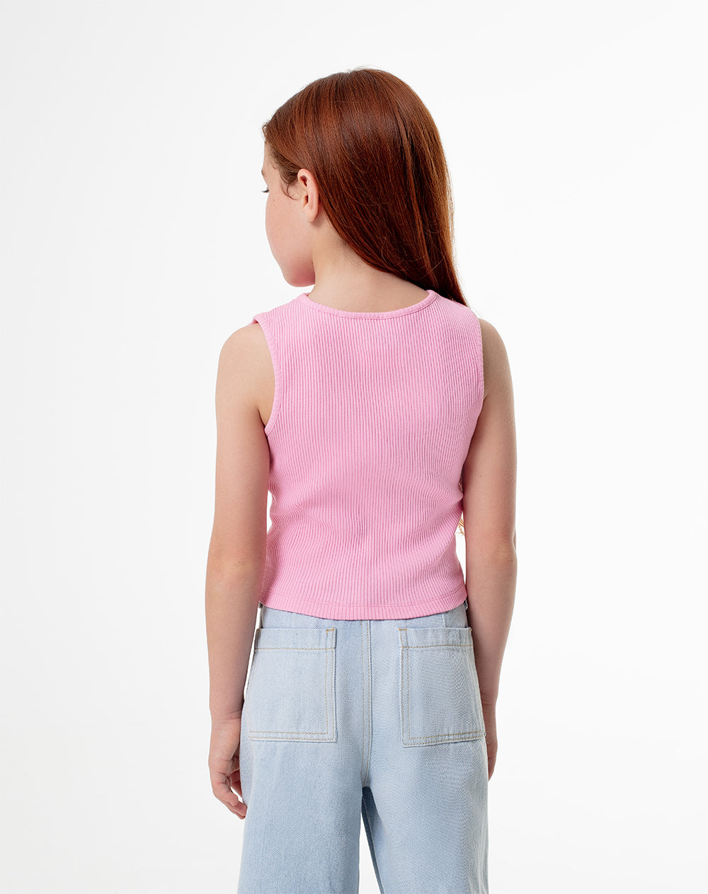 Camiseta esqueleto slim rib rosada niña