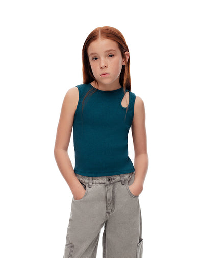 Camiseta esqueleto slim rib algodón verde niña