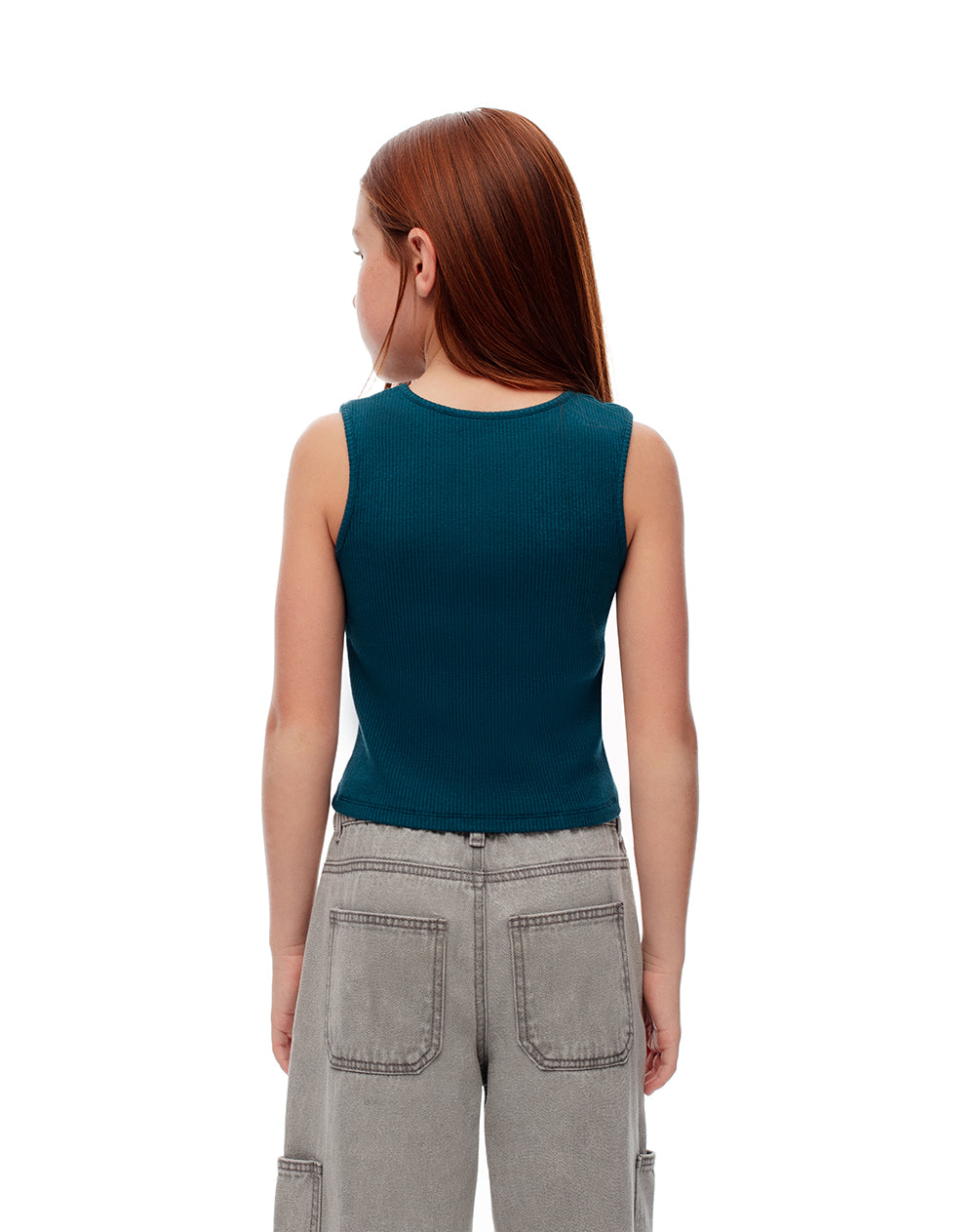Camiseta esqueleto slim rib algodón verde niña