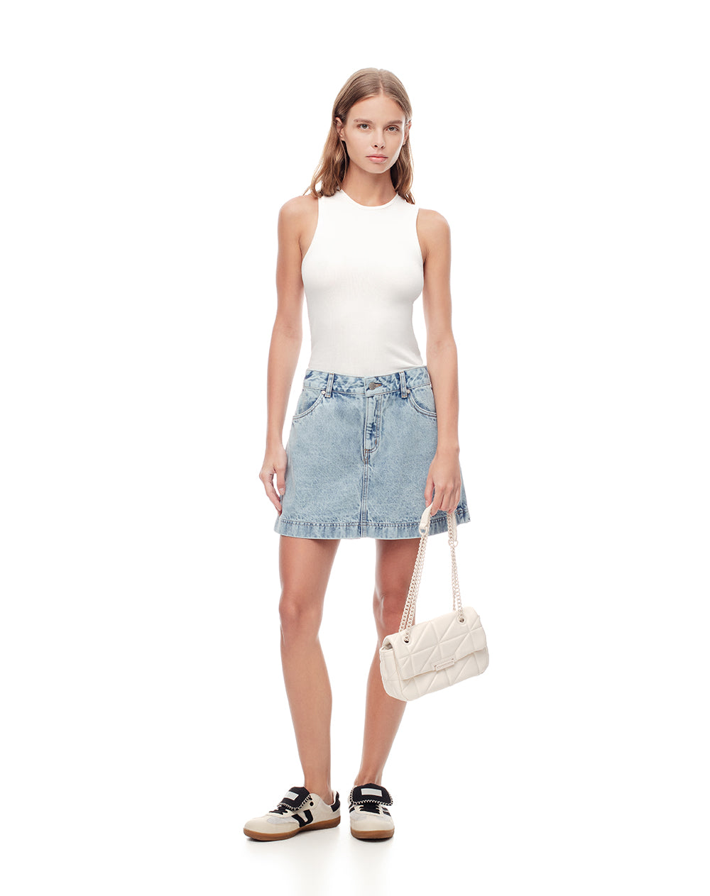 Falda short tiro alto denim índigo claro mujer