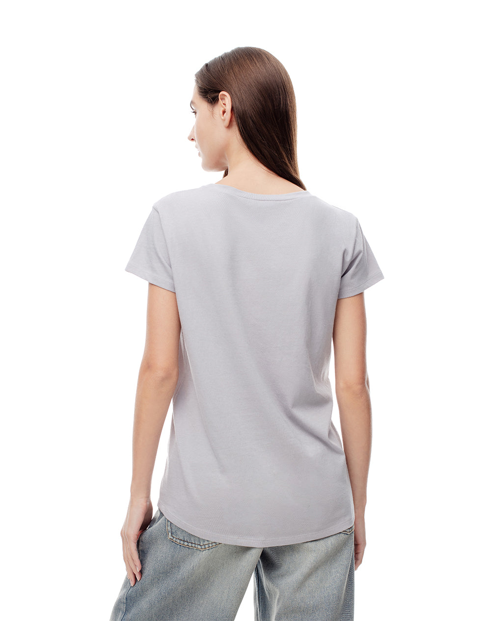 Camiseta regular algodón gris estampada mujer