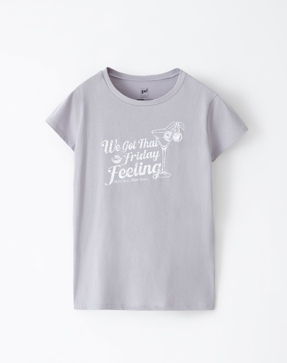 Camiseta regular algodón gris estampada mujer