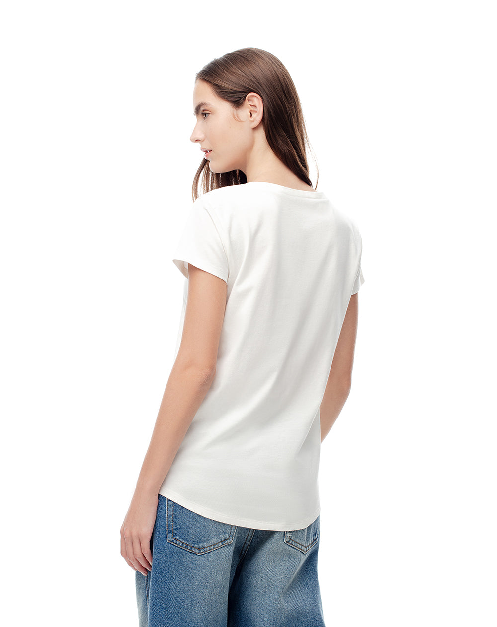 Camiseta regular algodón beige estampada  mujer
