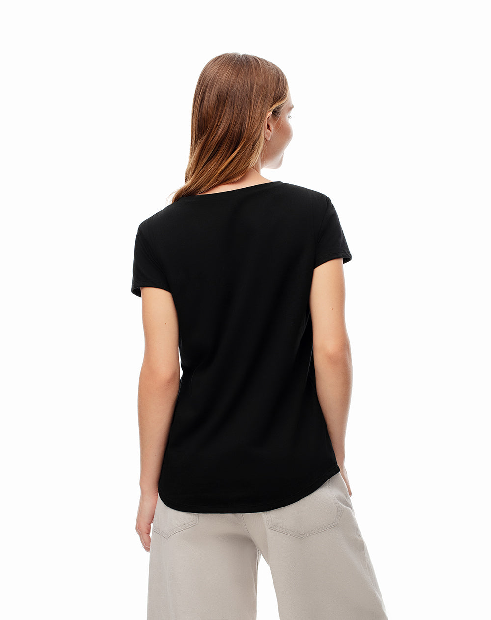 Camiseta regular algodón negra estampada mujer