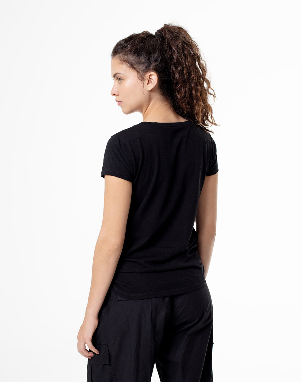 Camiseta regular algodón negra mujer