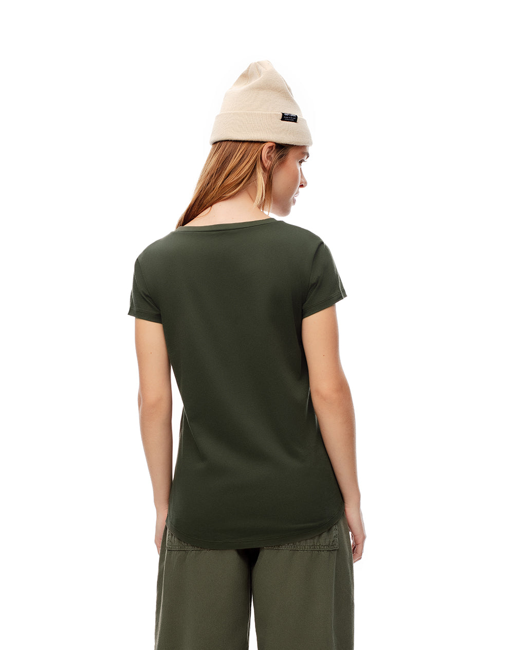 Camiseta regular algodón verde estampada mujer