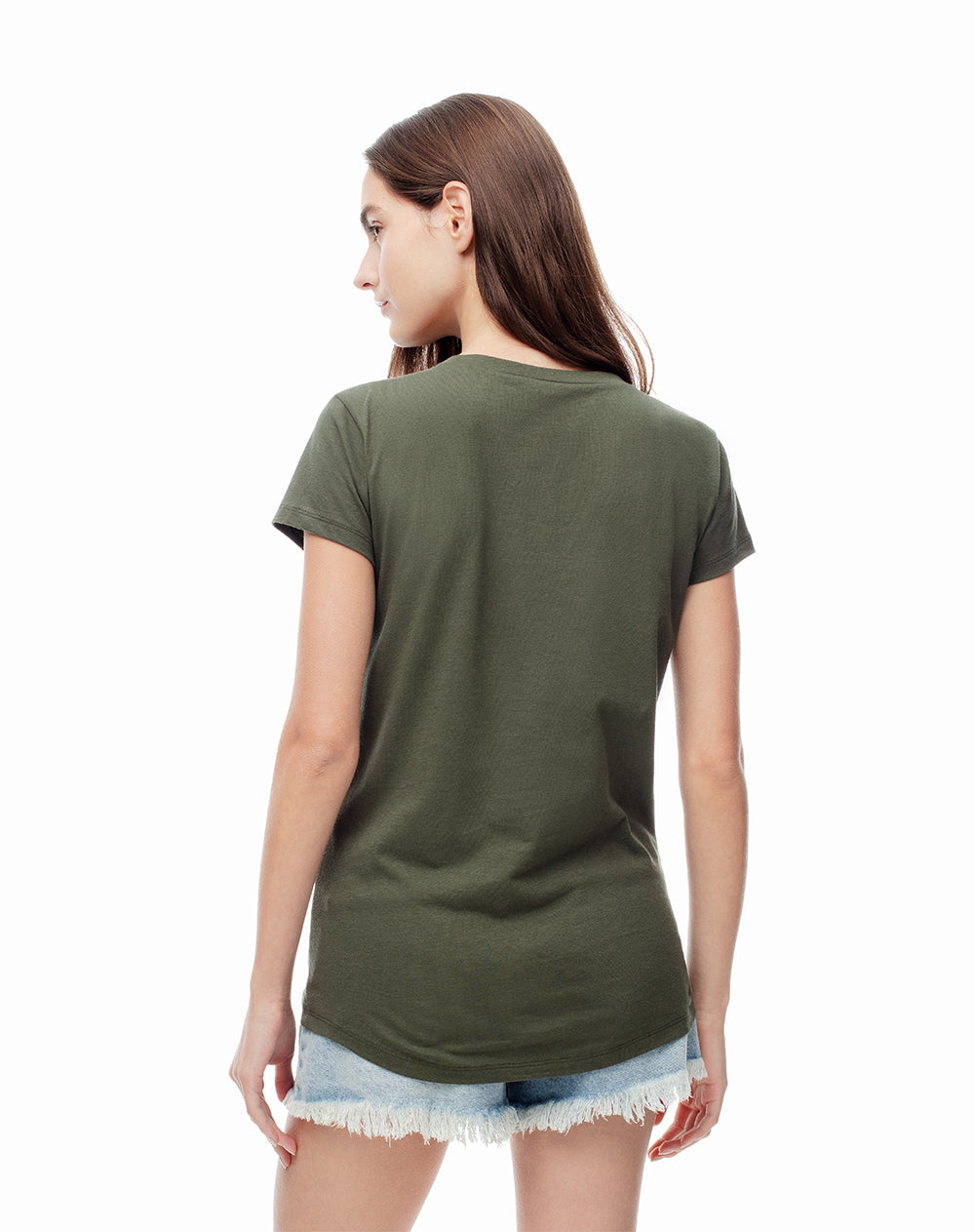 Camiseta regular algodón verde estampada mujer