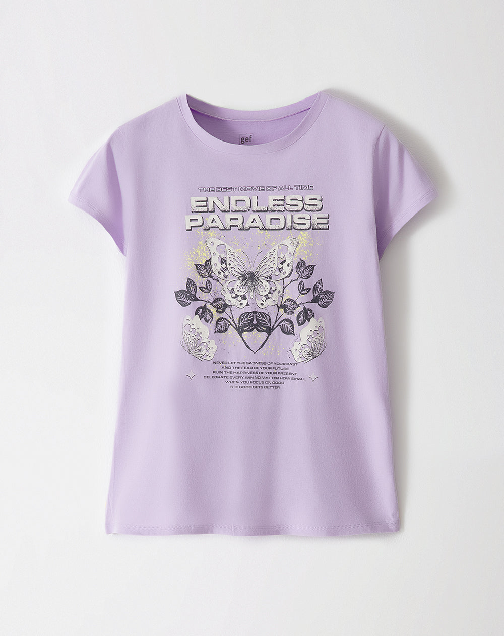 Camiseta regular algodón lila estampada mujer