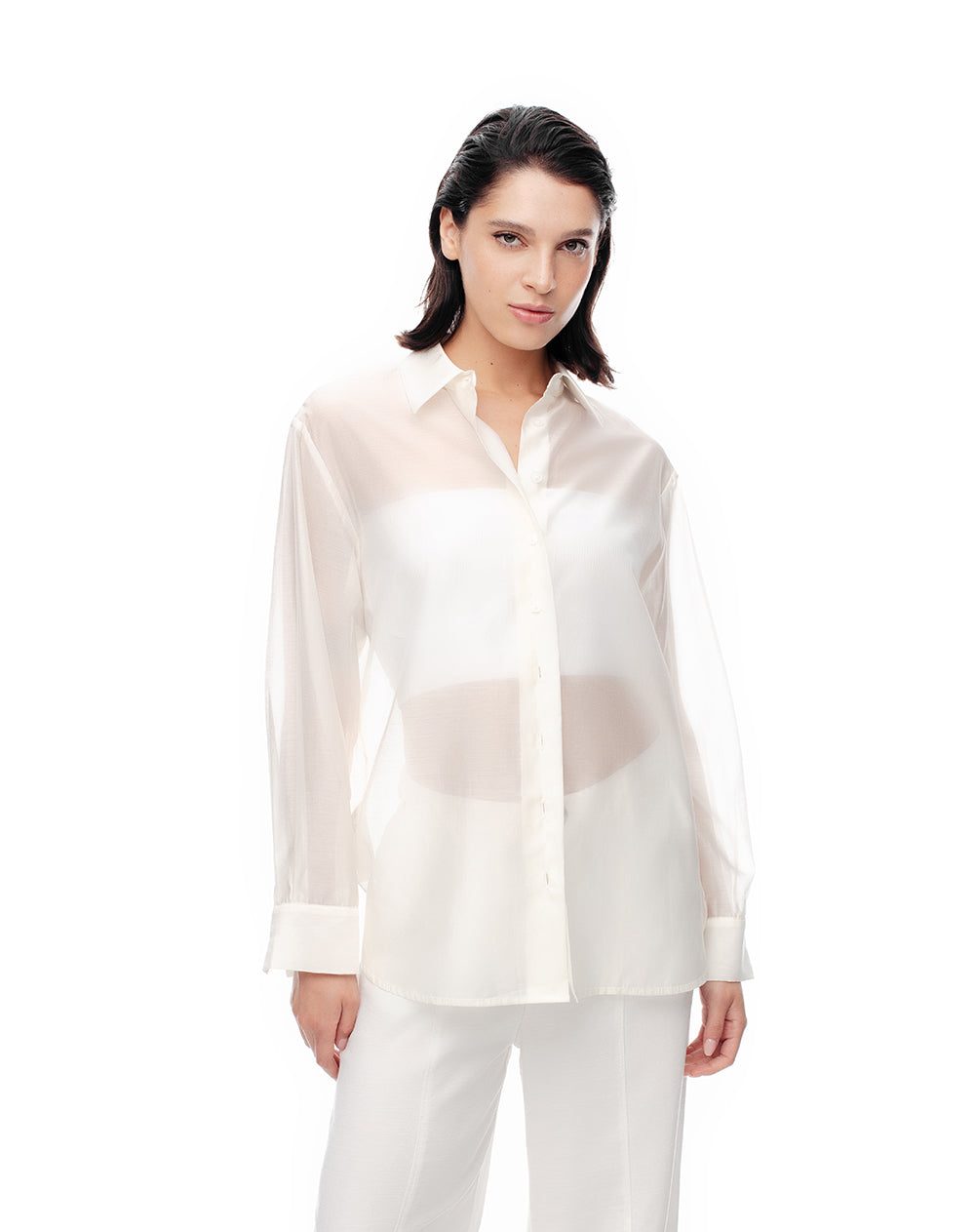 Camisa oversized fit manga larga habana