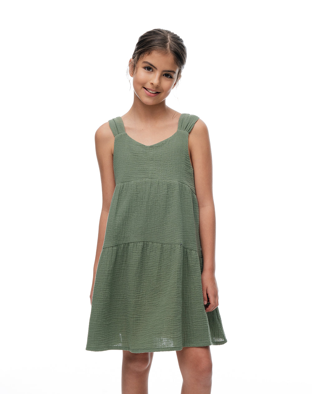 Vestido bloques algodón verde niña