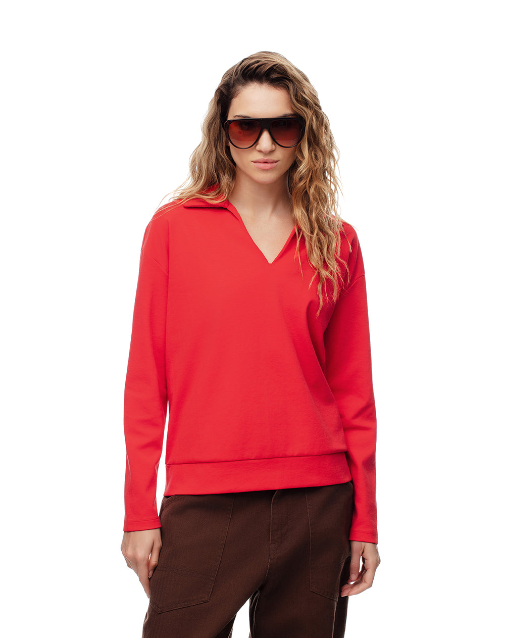 Camibuzo tipo polo oversize rojo mujer