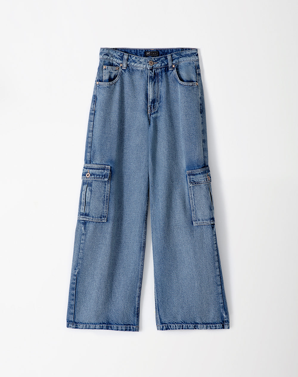 Jean cargo wide leg tiro medio 100% algodón índigo oscuro mujer