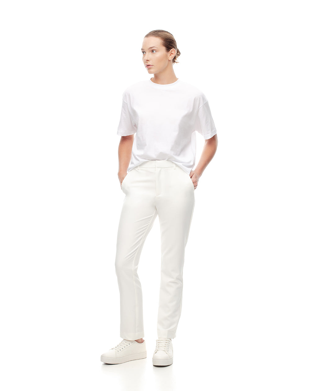 Pantalón tiro alto bolsillos mujer