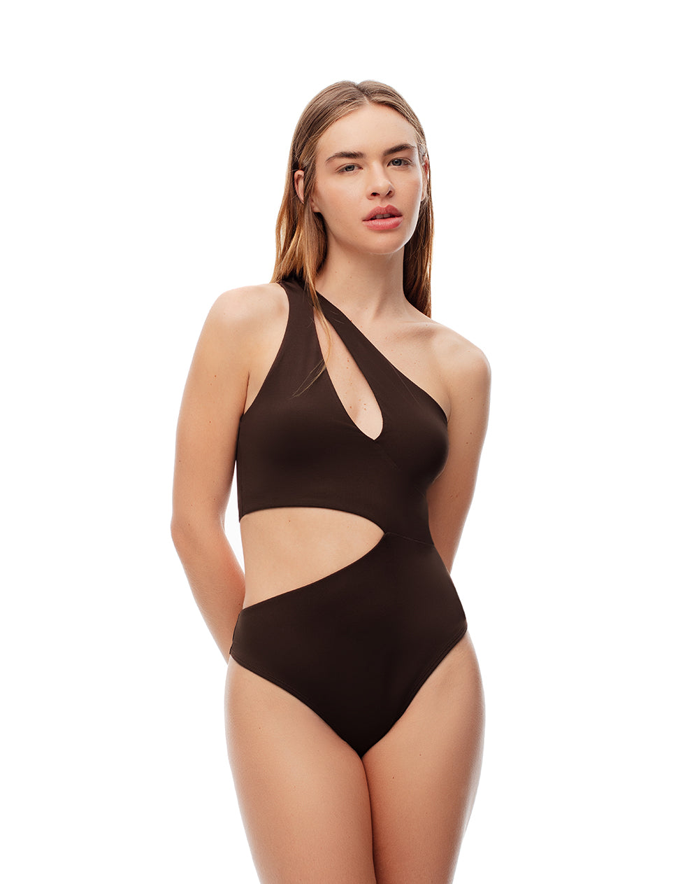 Body asimétrico cut out chocolate mujer