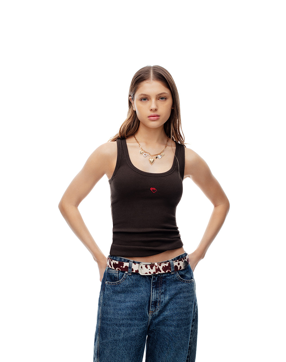 Camiseta esqueleto slim rib algodón chocolate mujer