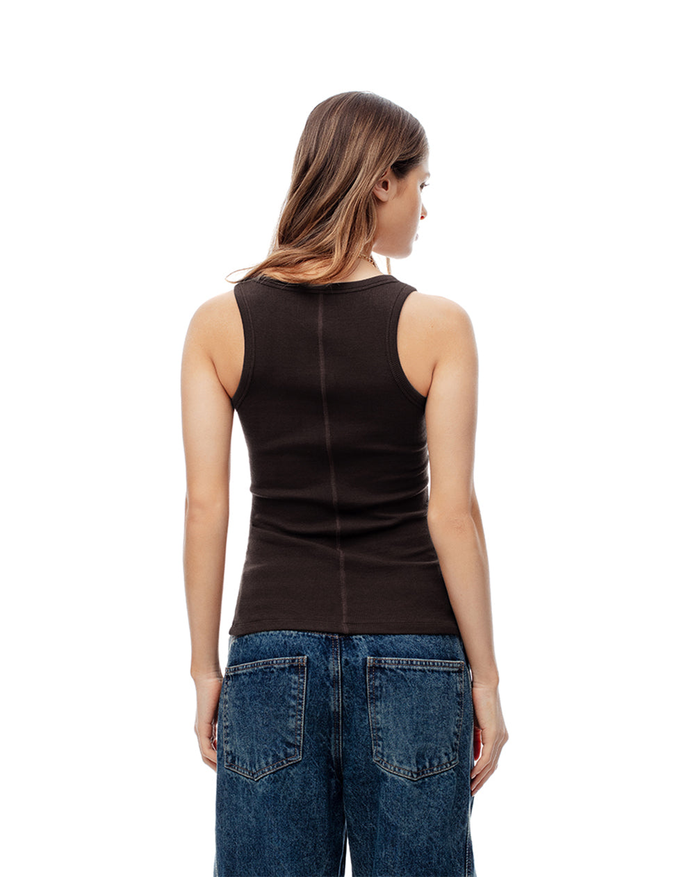 Camiseta esqueleto slim rib algodón chocolate mujer