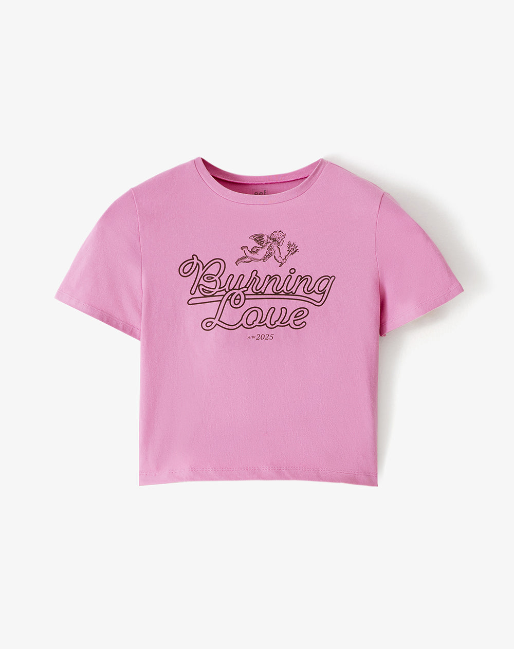 Camiseta crop slim algodón rosa estampada mujer