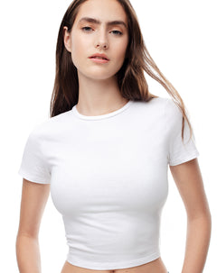 Camiseta crop slim algodón blanca mujer
