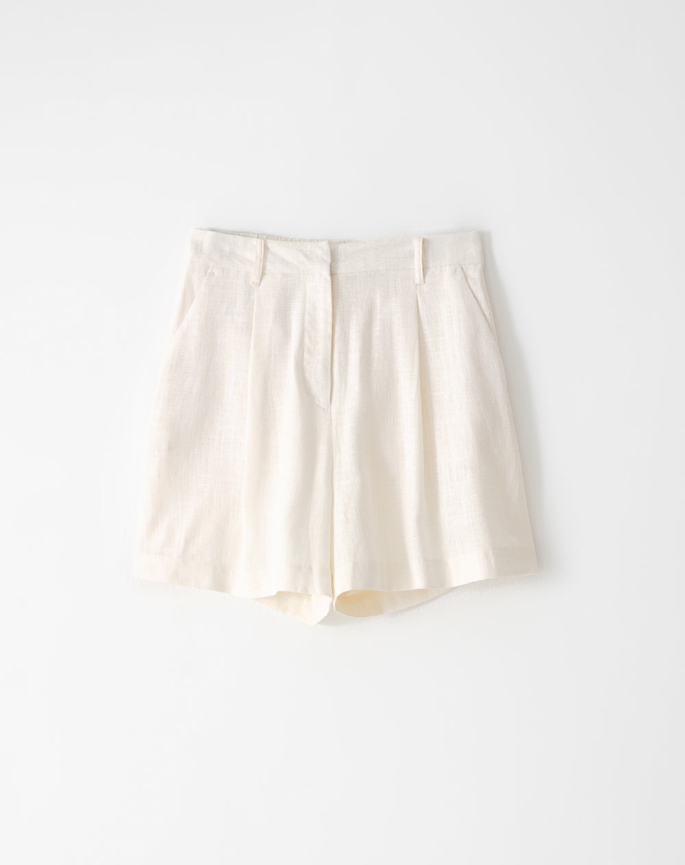Short tiro alto lino pliegues delanteros vainilla mujer