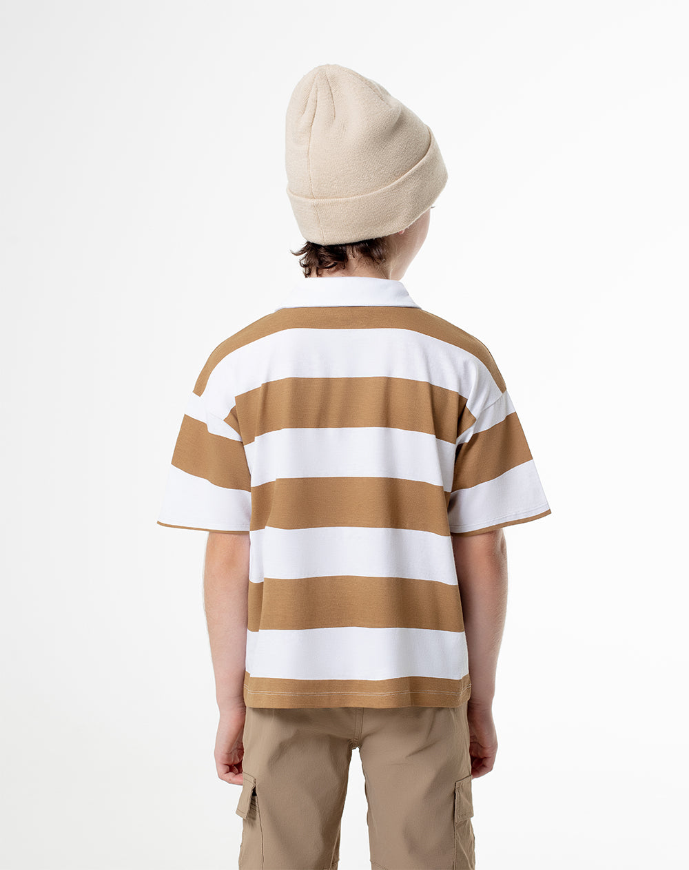 Polo regular algodón habano rayas niño