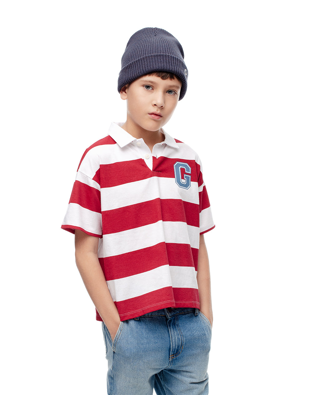 Polo regular algodón rojo rayas niño