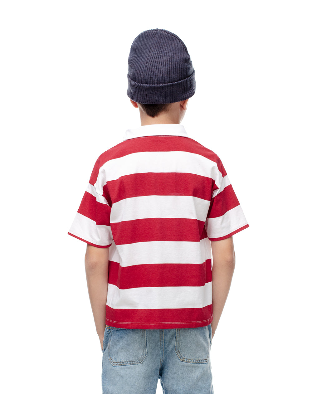 Polo regular algodón rojo rayas niño