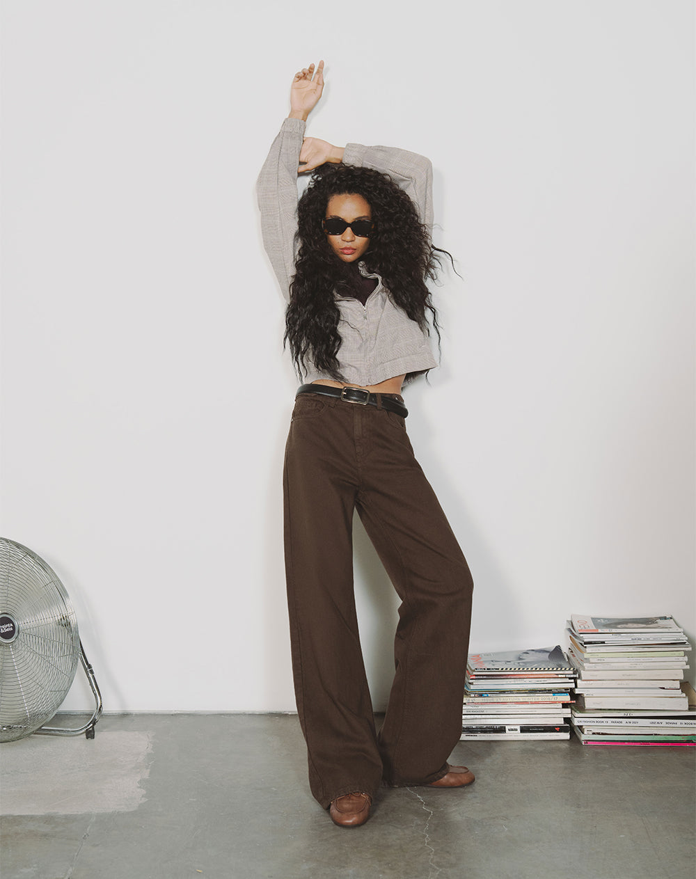 Jean wide leg tiro alto chocolate mujer