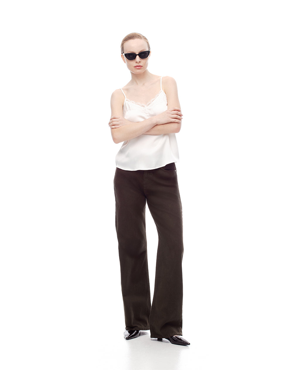 Jean wide leg tiro alto chocolate mujer