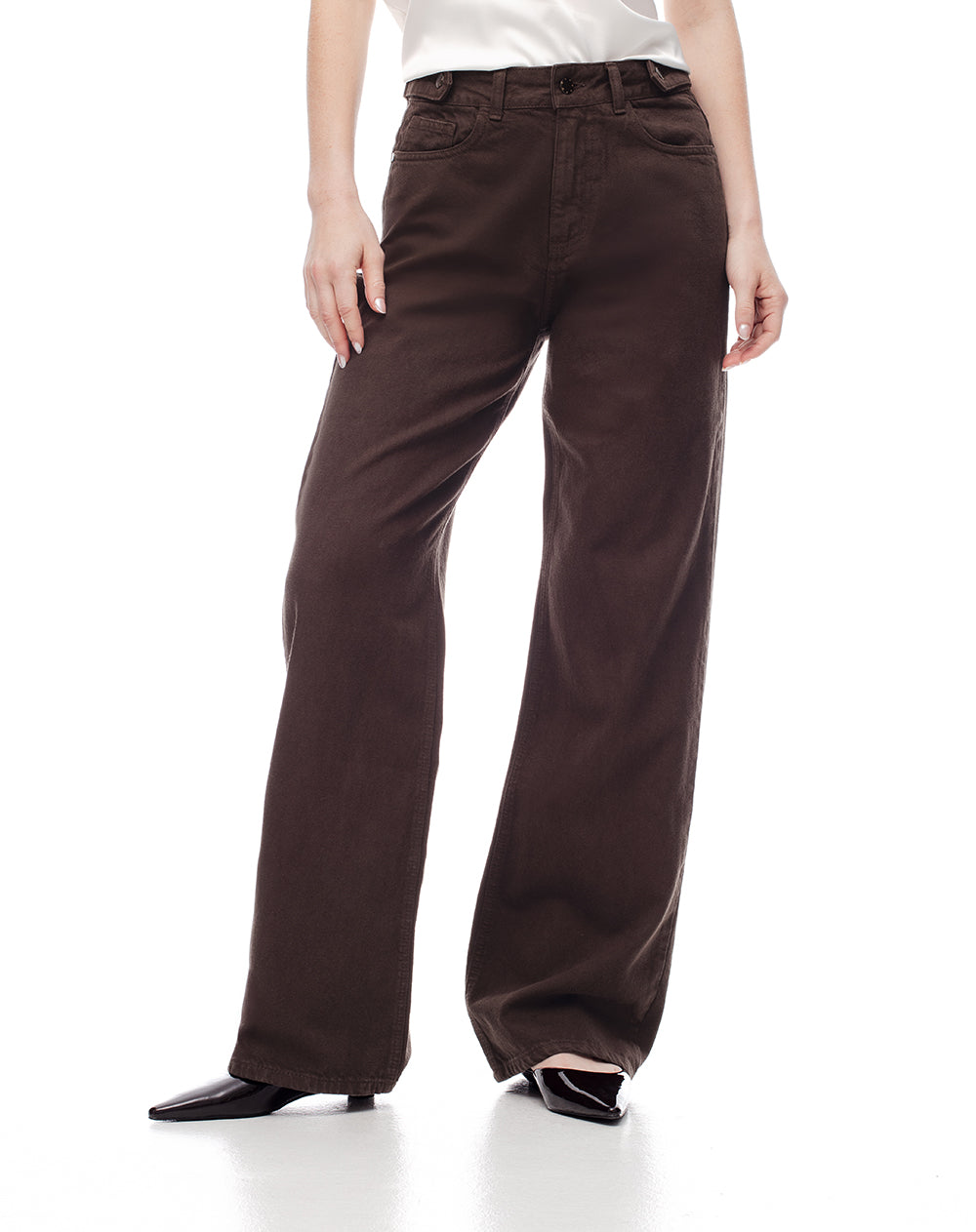 Jean wide leg tiro alto chocolate mujer