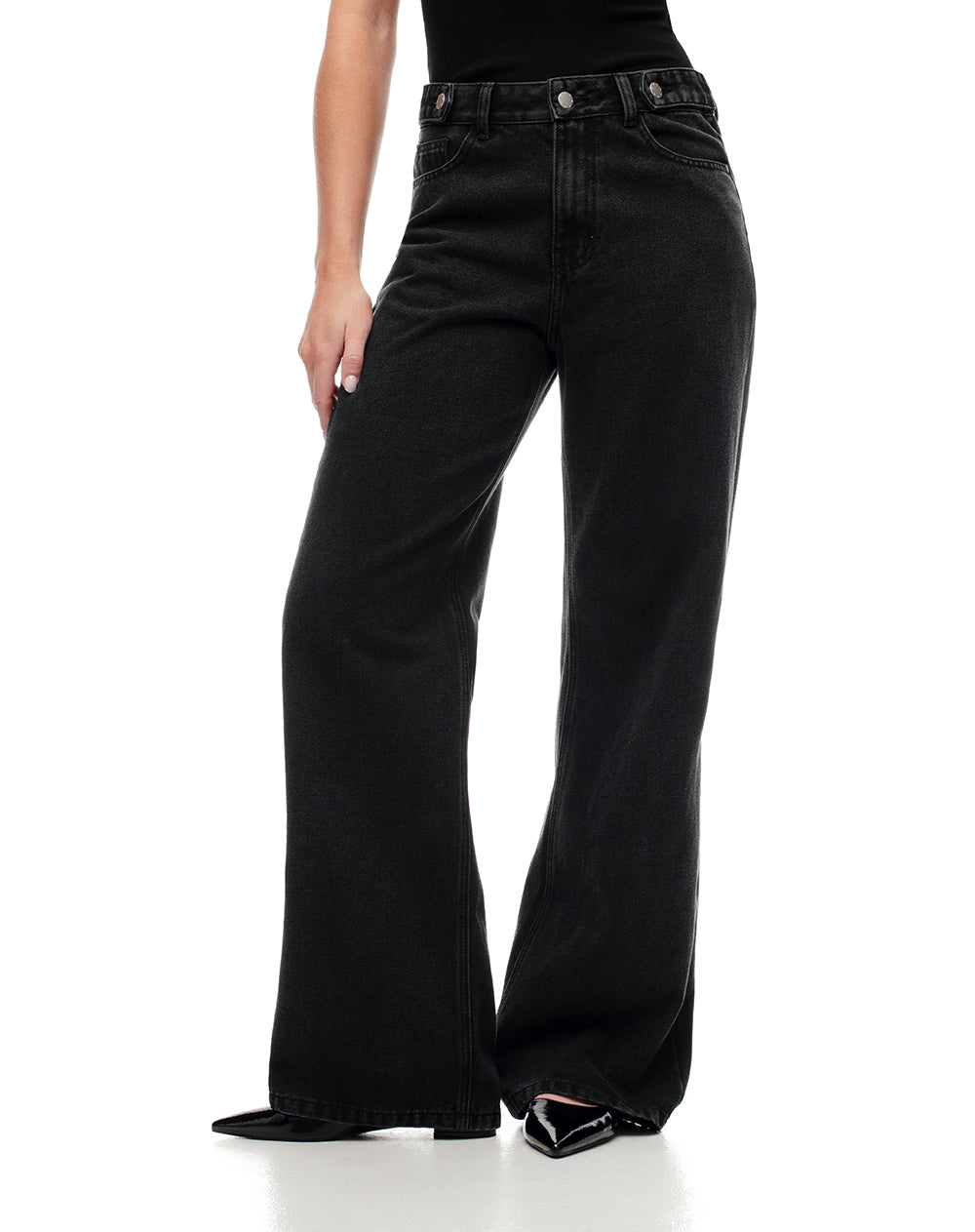 Jean wide leg tiro alto negro mujer