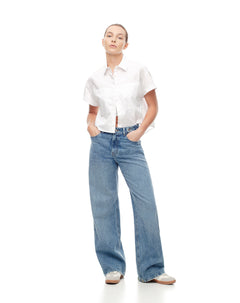 Jean wide leg tiro alto índigo medio mujer