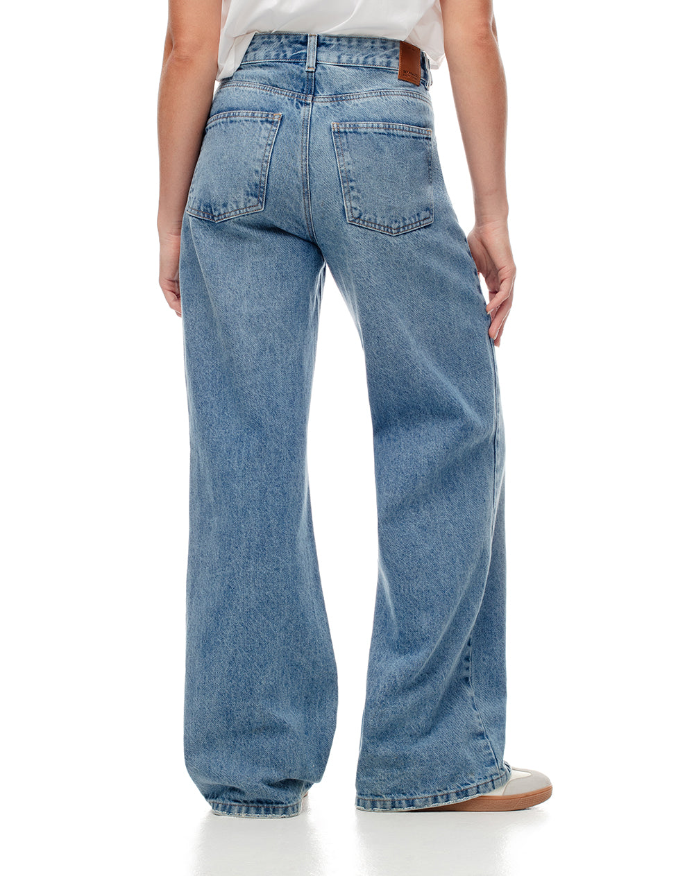 Jean wide leg tiro alto índigo medio mujer
