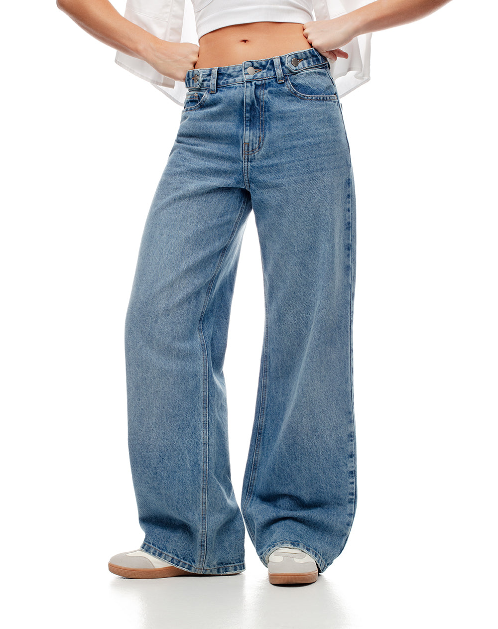Jean wide leg tiro alto índigo medio mujer