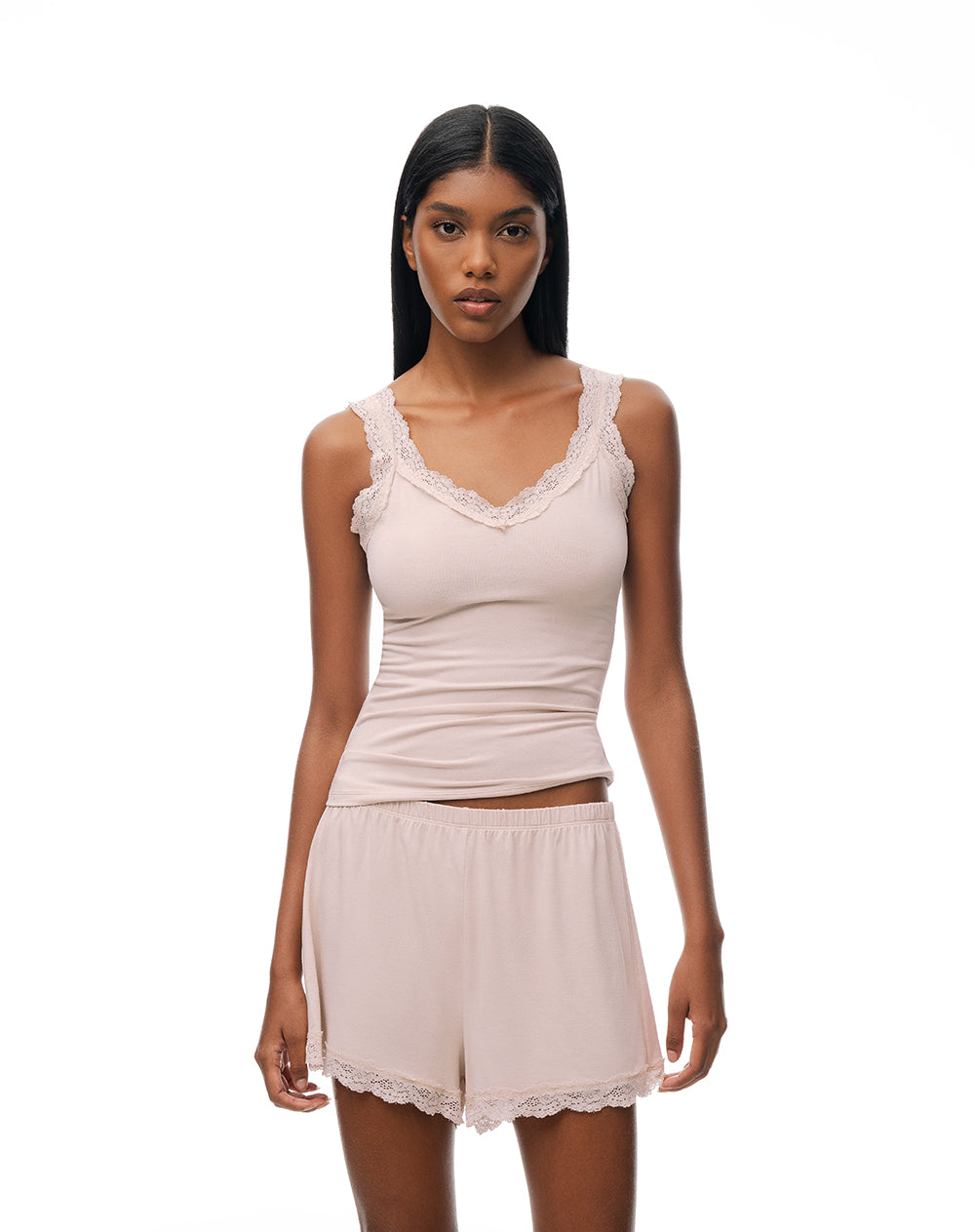 Camiseta + short de pijama rosa mujer