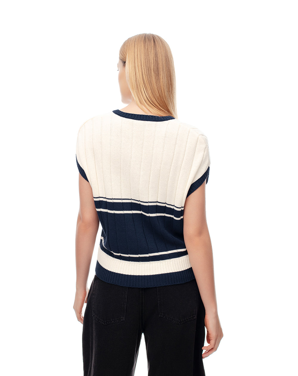 Chaleco tipo preppy tejido de punto crema mujer