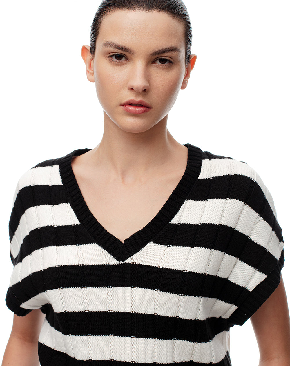 Chaleco tipo preppy tejido de punto rayas mujer