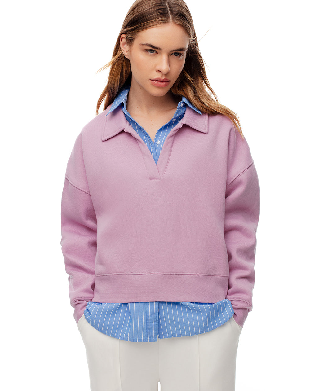 Buzo tipo polo regular lila mujer