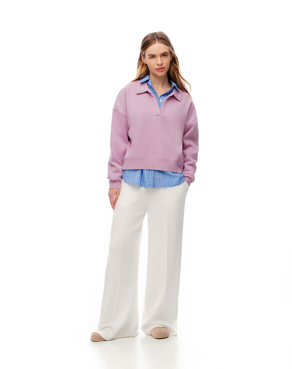 Buzo tipo polo regular lila mujer