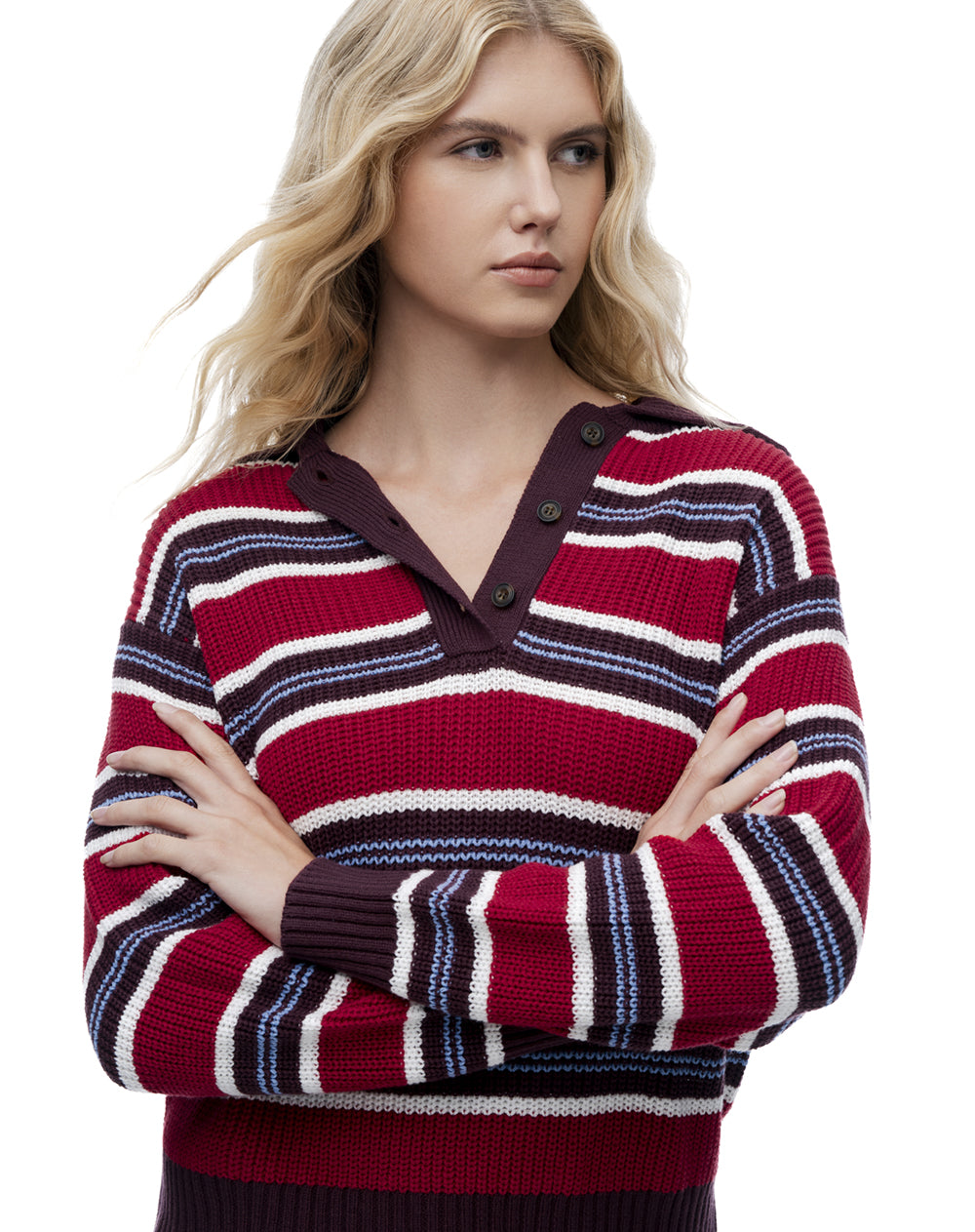 Buzo regular rojo rayas mujer