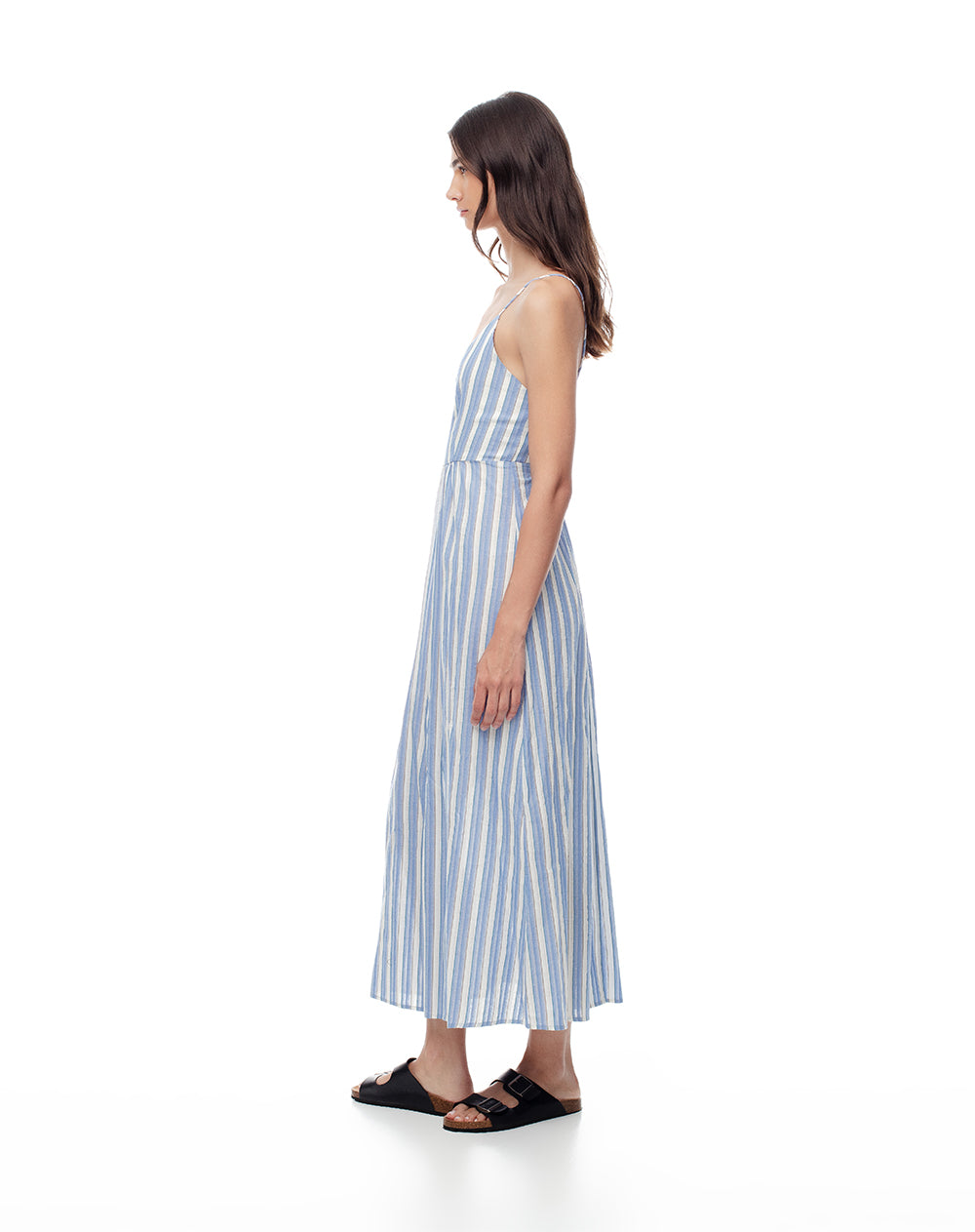 Vestido midi fit & flare algodón rayas mujer