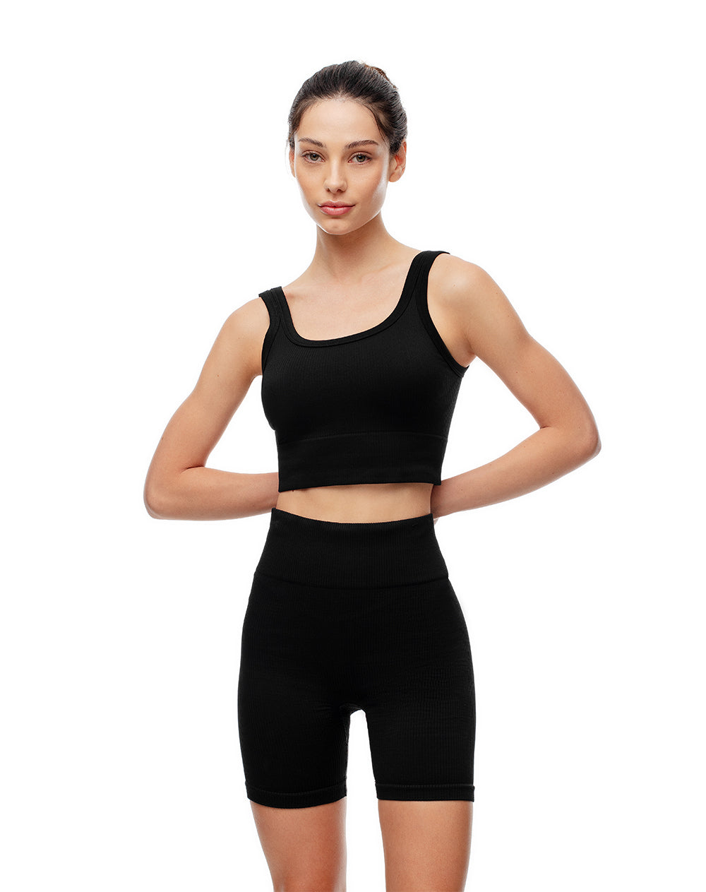 Biker deportivo pretina ancha en seamless negro para mujer