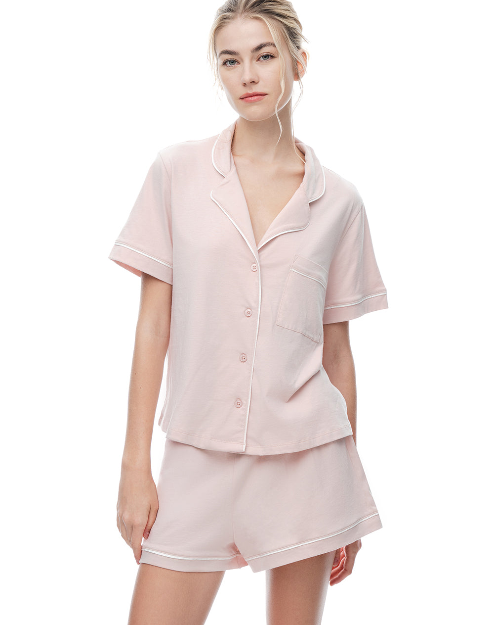 Camisa + short de pijama algodón palo de rosa mujer