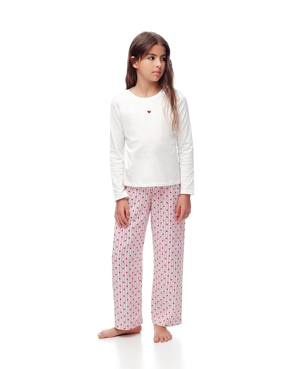 Pijama regular fit manga larga rosada estampada