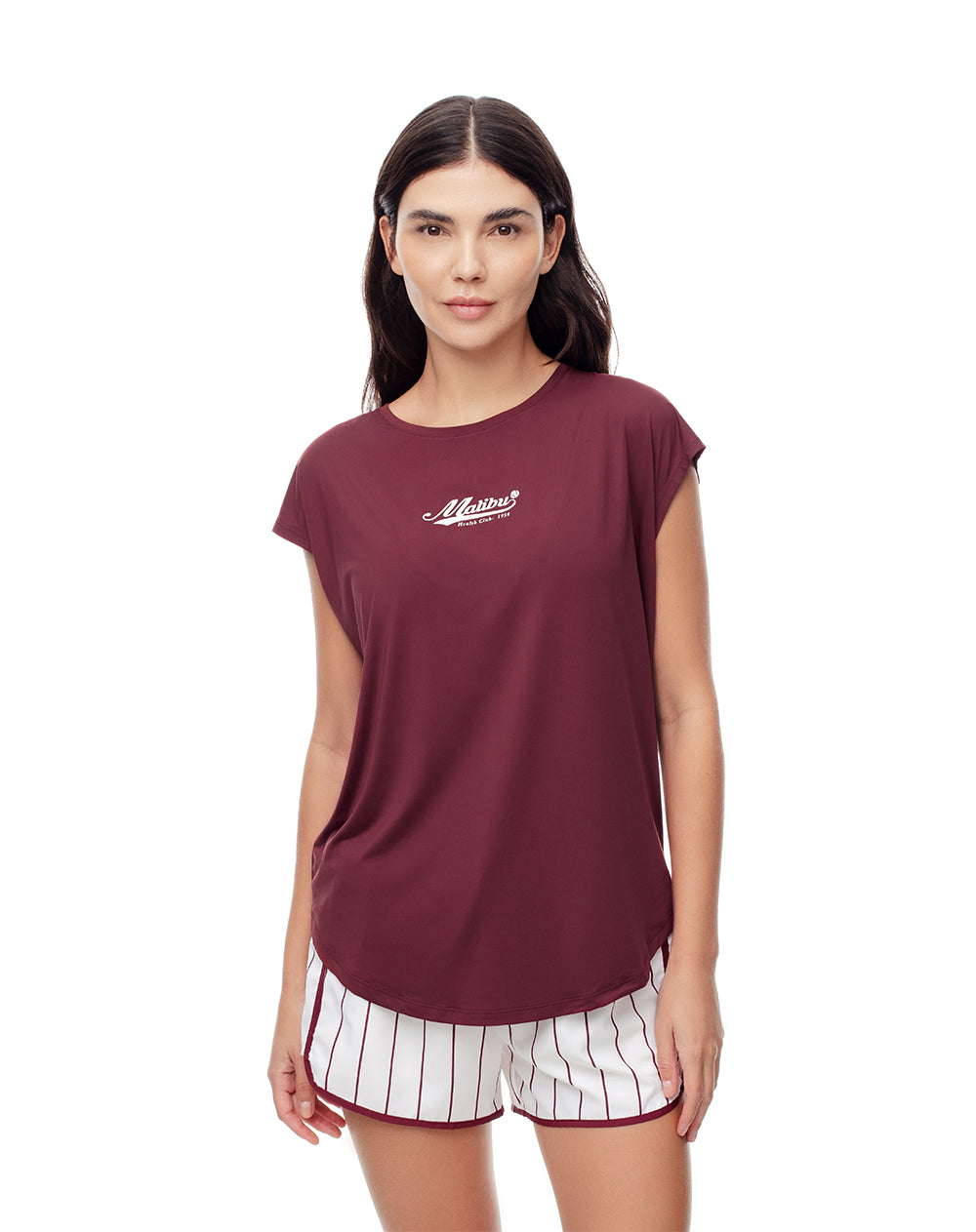 Camiseta deportiva secado rápido vinotinto mujer