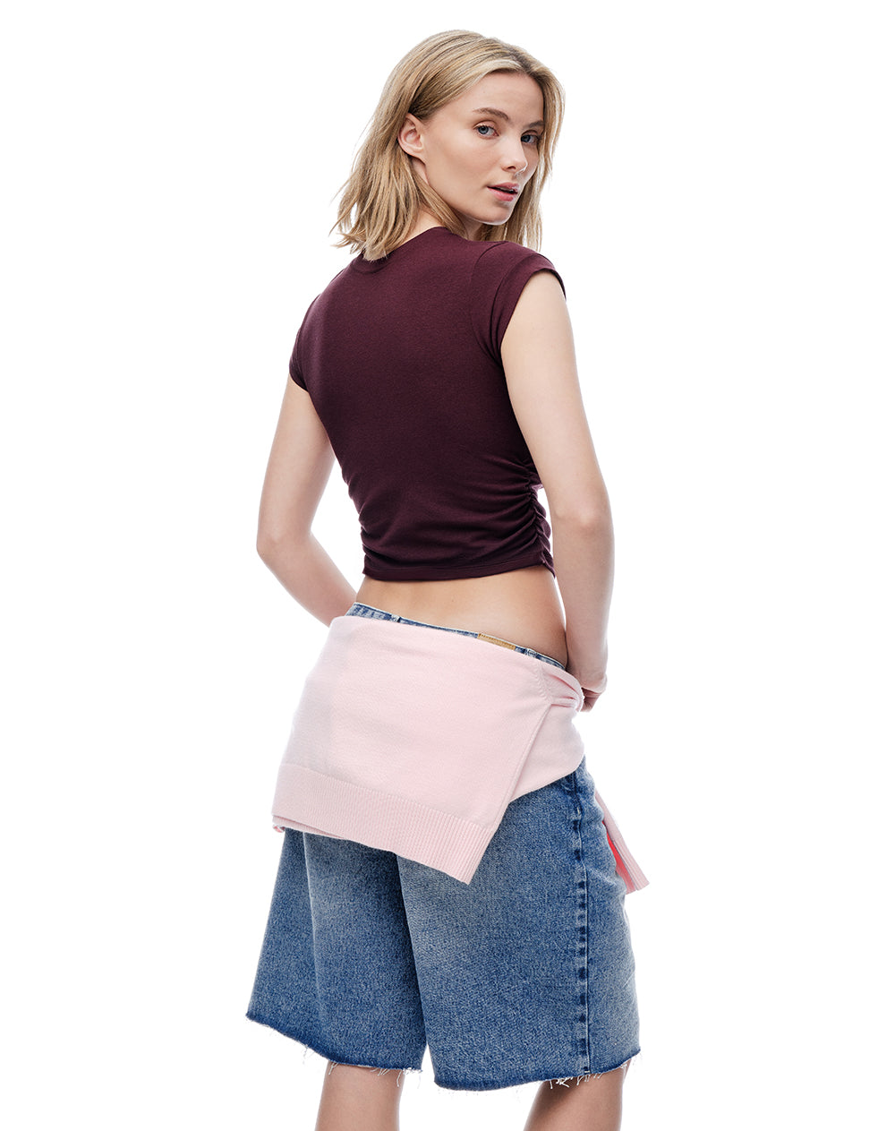 Camiseta crop slim vino tinto mujer