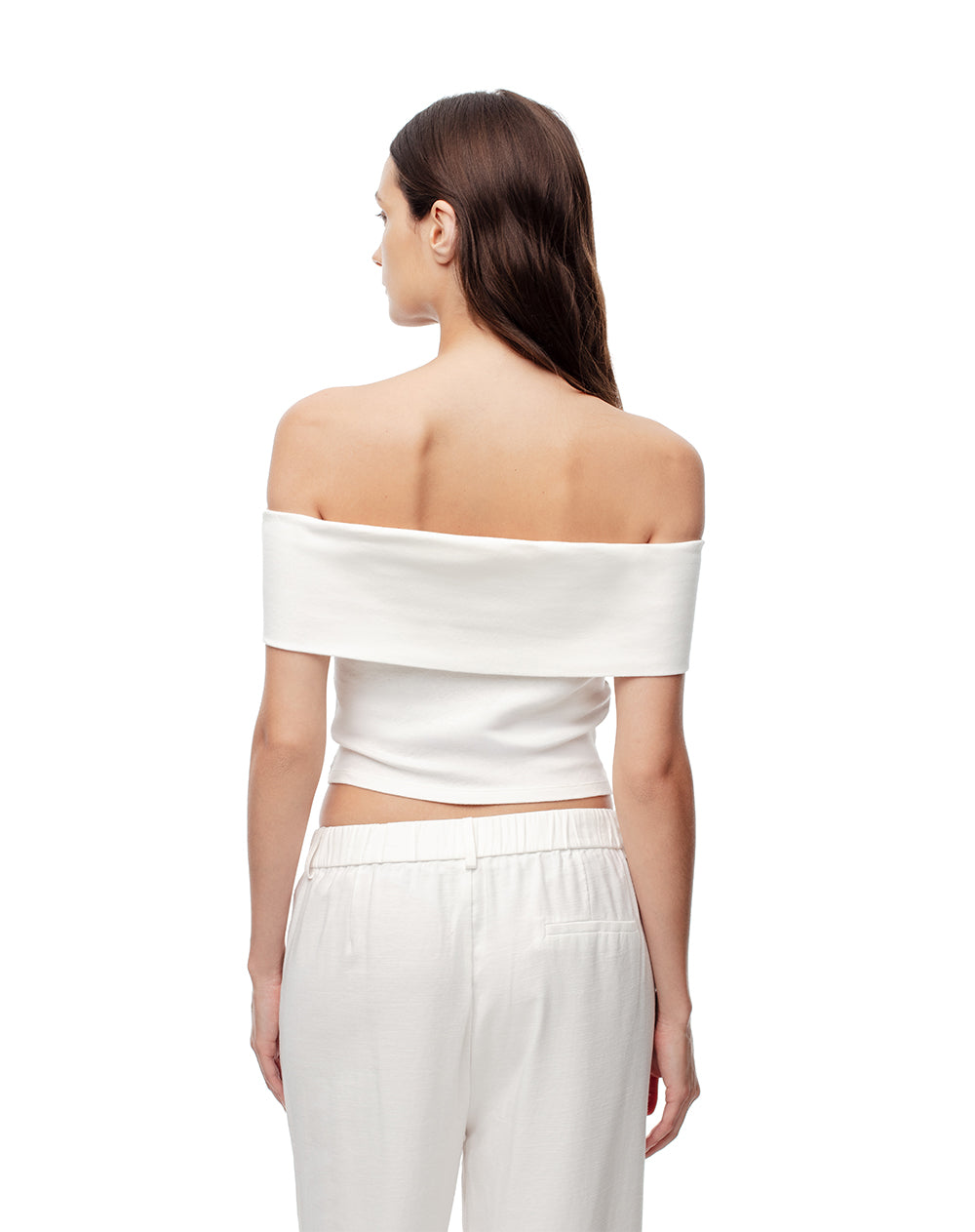 Top off-shoulder slim algodón blanca mujer