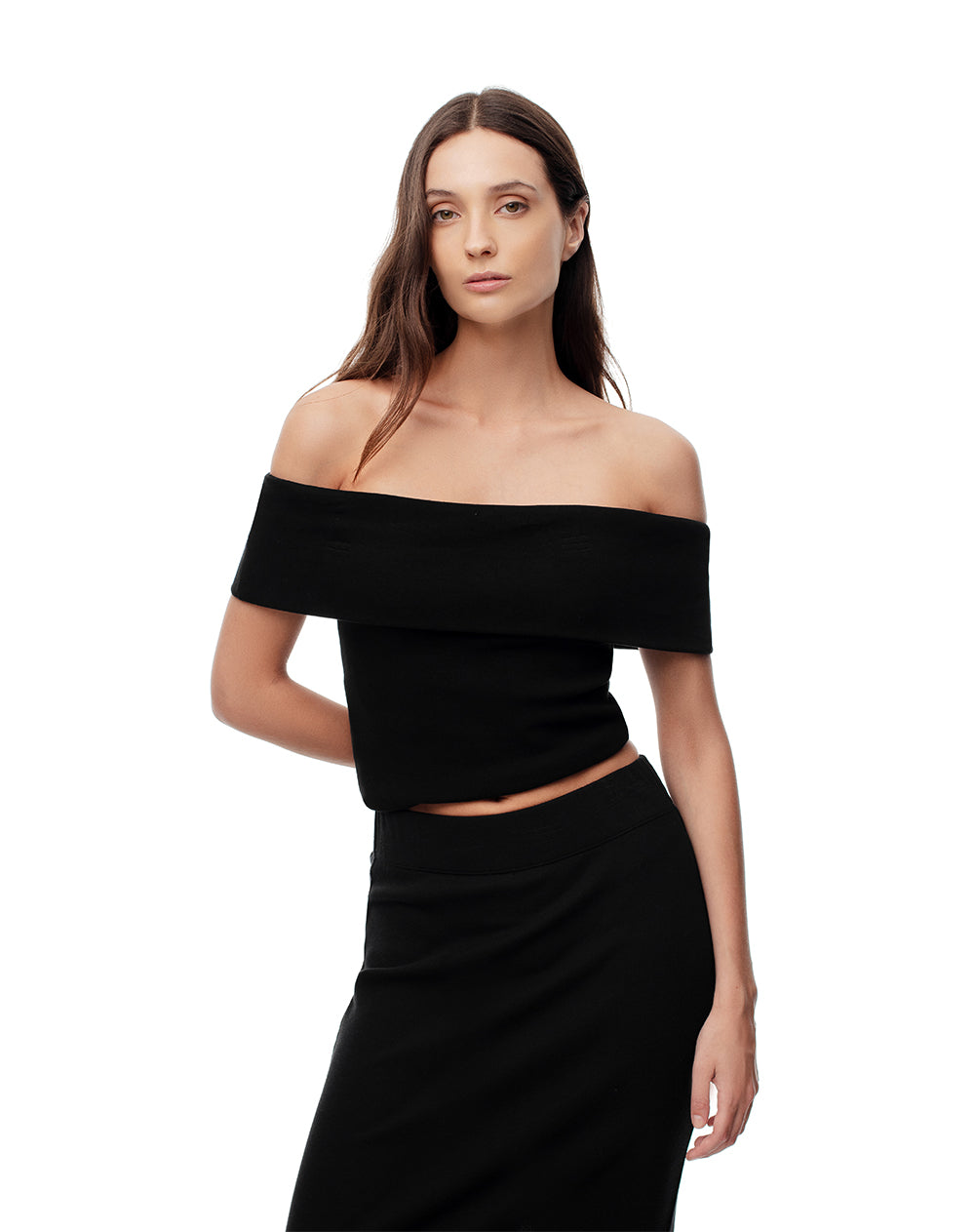 Top off-shoulder slim algodón negra mujer
