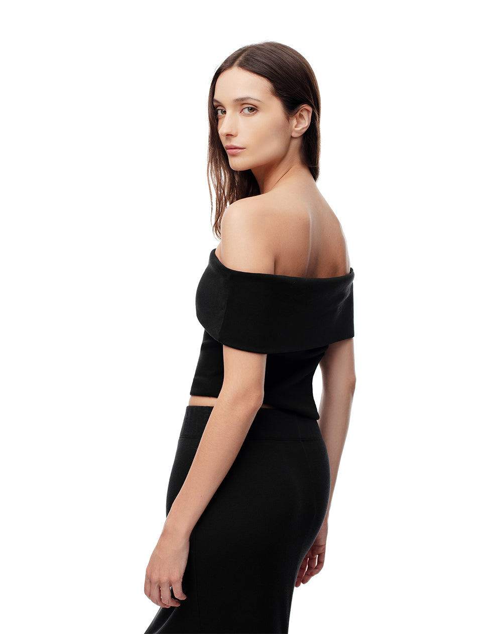 Top off-shoulder slim algodón negra mujer